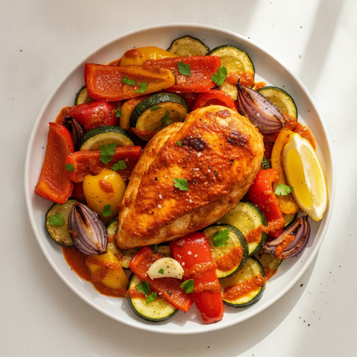Spicy Harissa Chicken with Roasted Vegetables