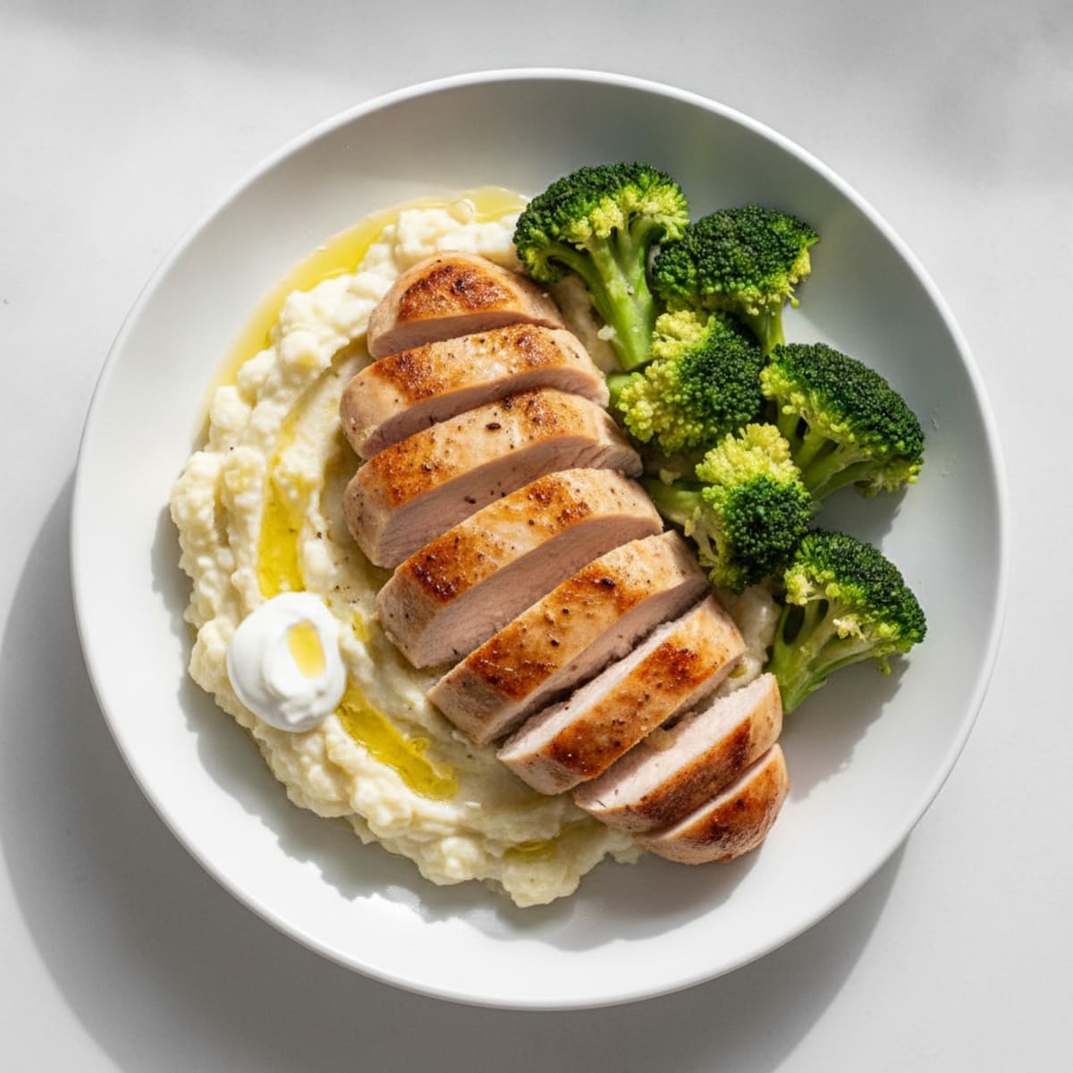 Seared Turkey Breast with Steamed Broccoli and Cauliflower Mash