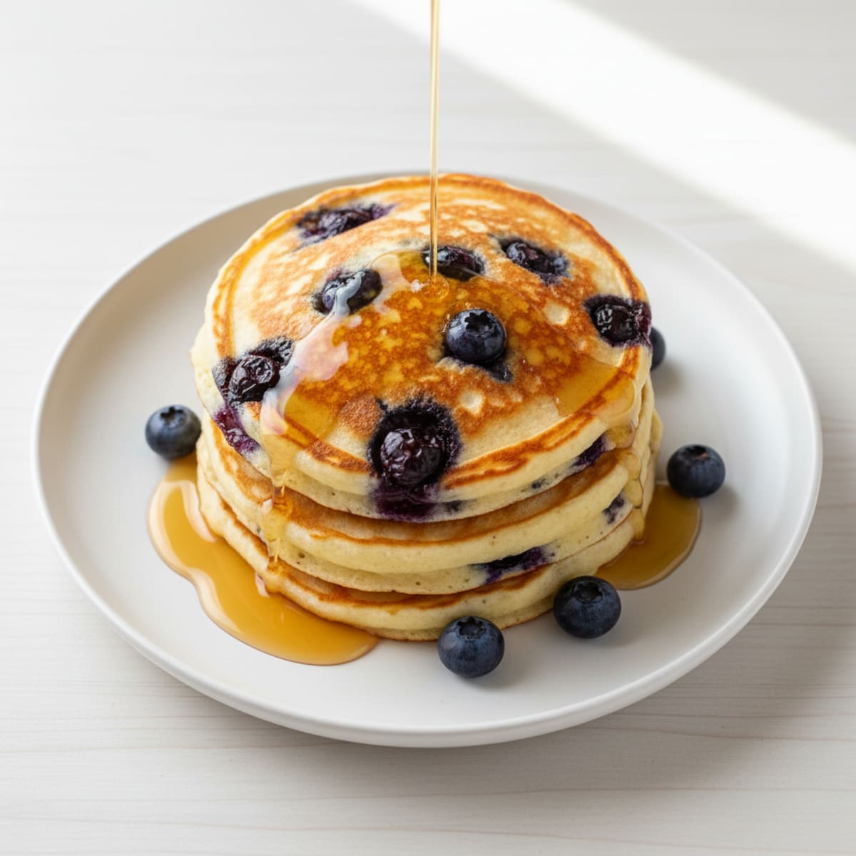 Blueberry Ricotta Pancakes with Maple Syrup