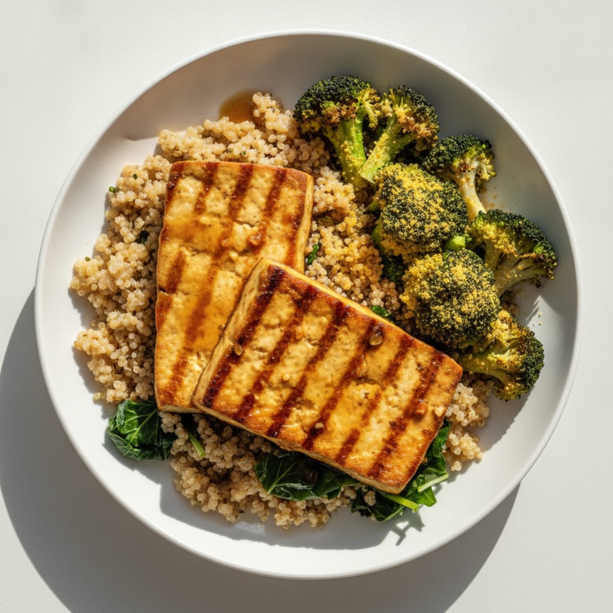 Grilled Tofu and Quinoa Bowl with Roasted Broccoli