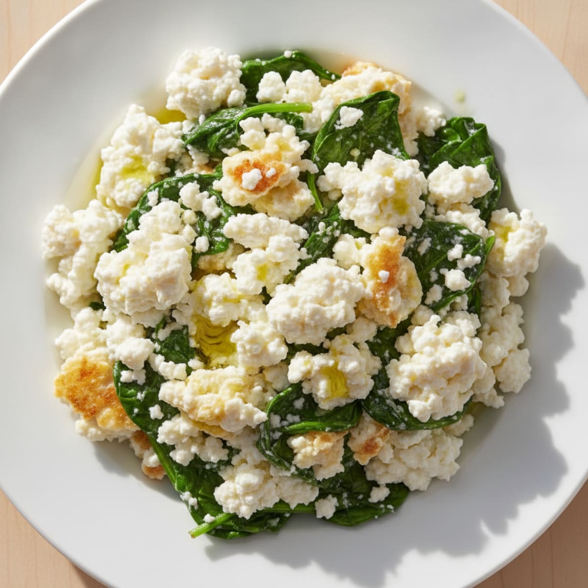 Egg White Spinach Scramble with Cottage Cheese