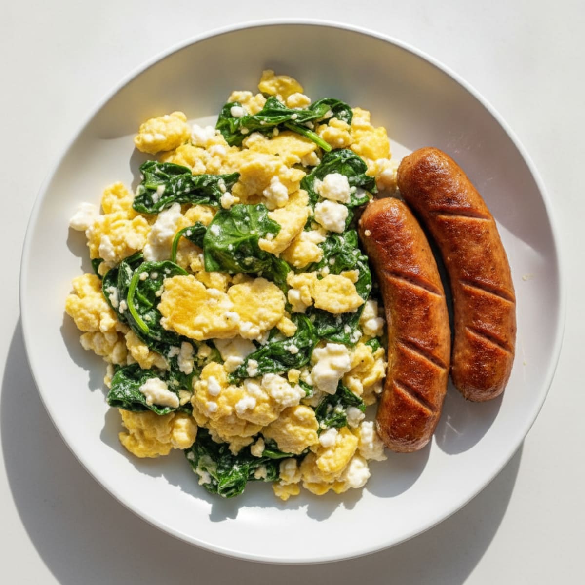 Cottage Cheese Scramble with Spinach and Turkey Sausage