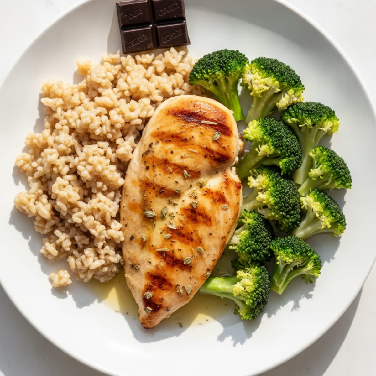 Grilled Herb Chicken with Brown Rice and Steamed Broccoli
