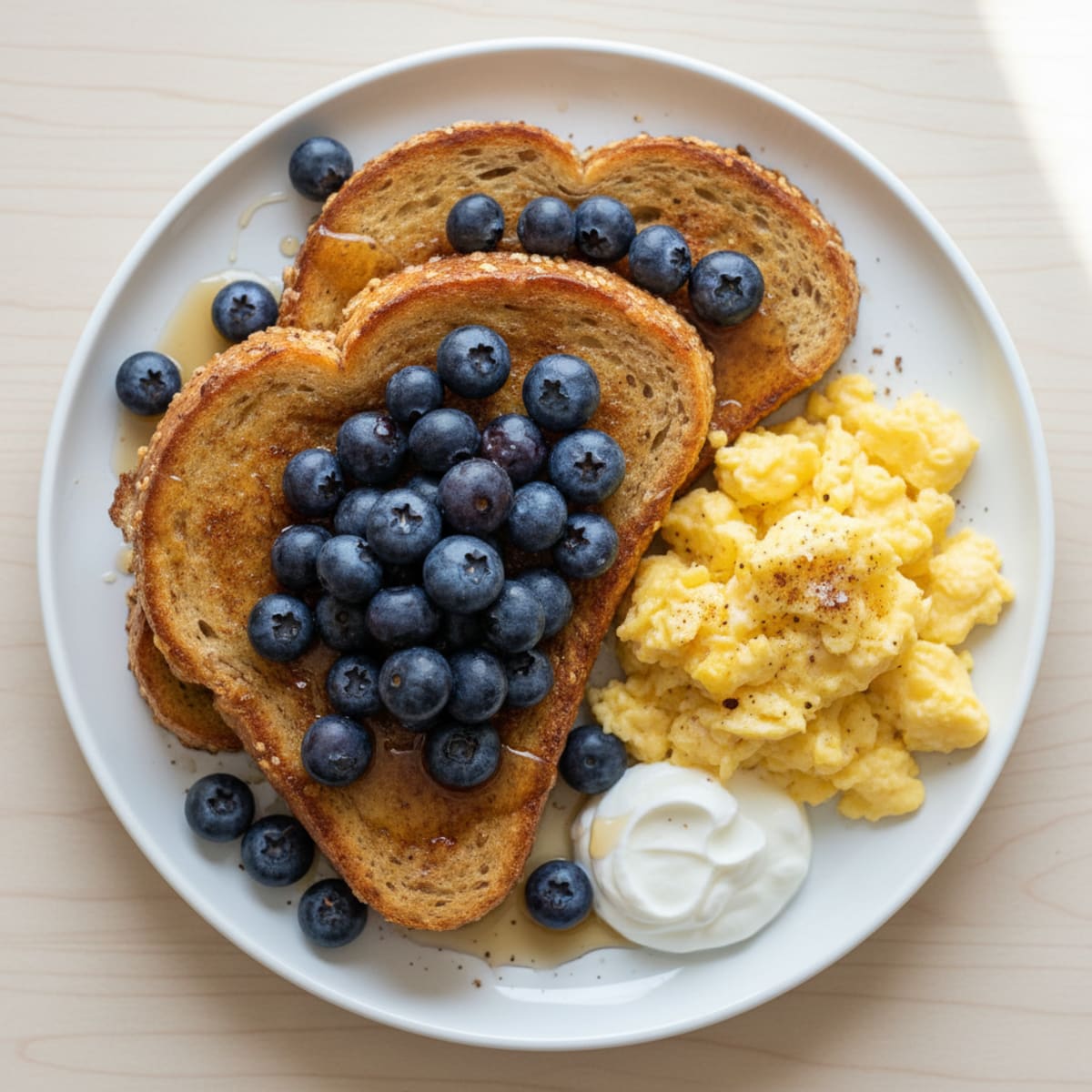 Blueberry French Toast with Scrambled Eggs