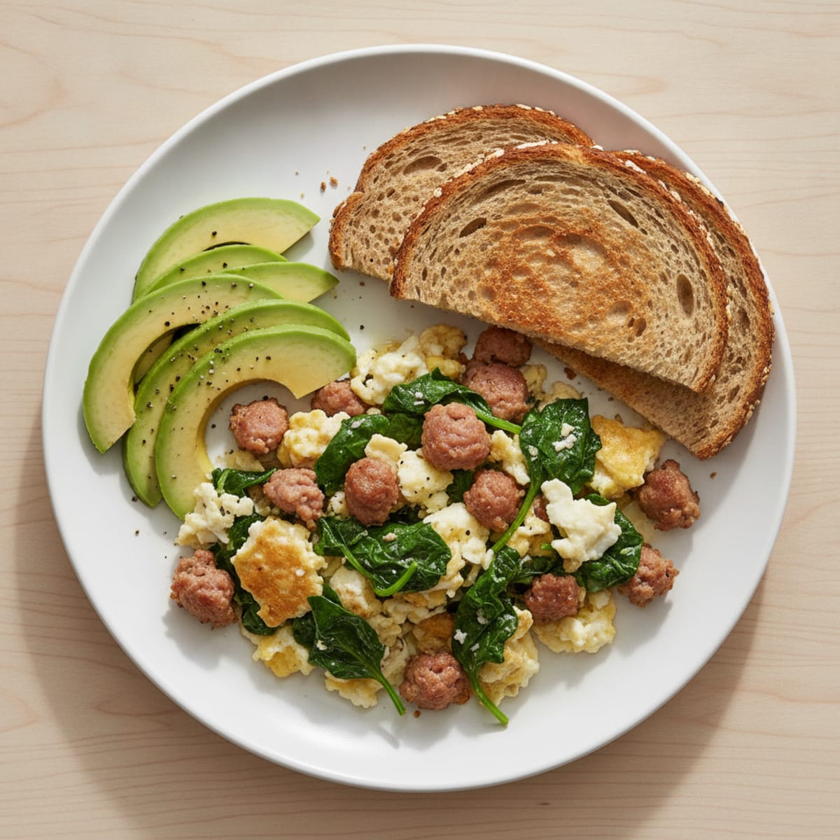 Egg White Scramble with Turkey Sausage and Spinach