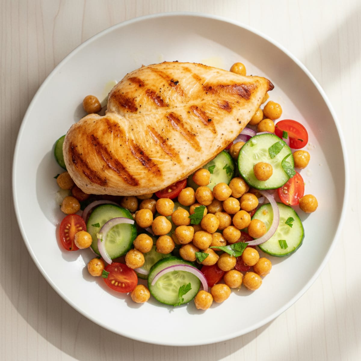 Grilled Chicken Breast with Crunchy Chickpea Salad