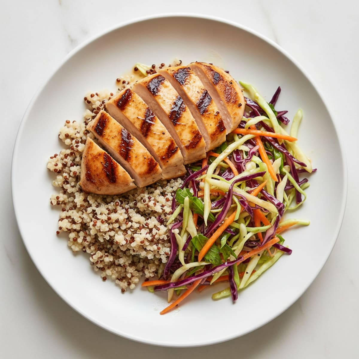 Grilled Chicken Breast with Crunchy Cabbage Slaw and Quinoa