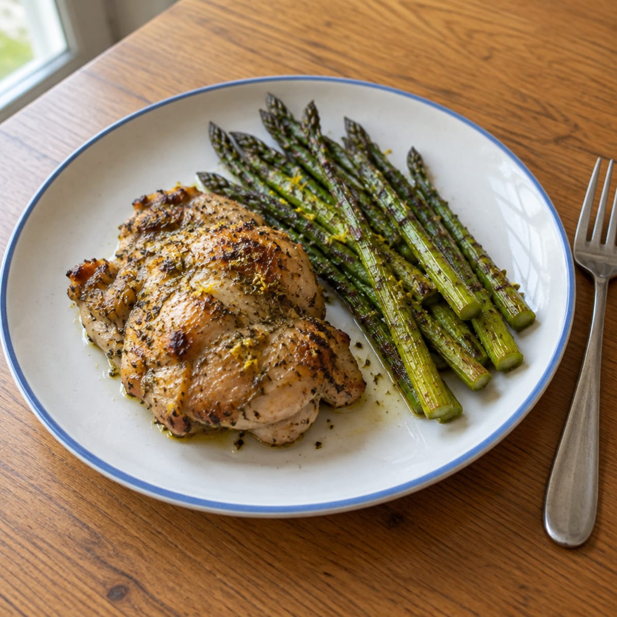 Lemon herb roasted chicken and asparagus