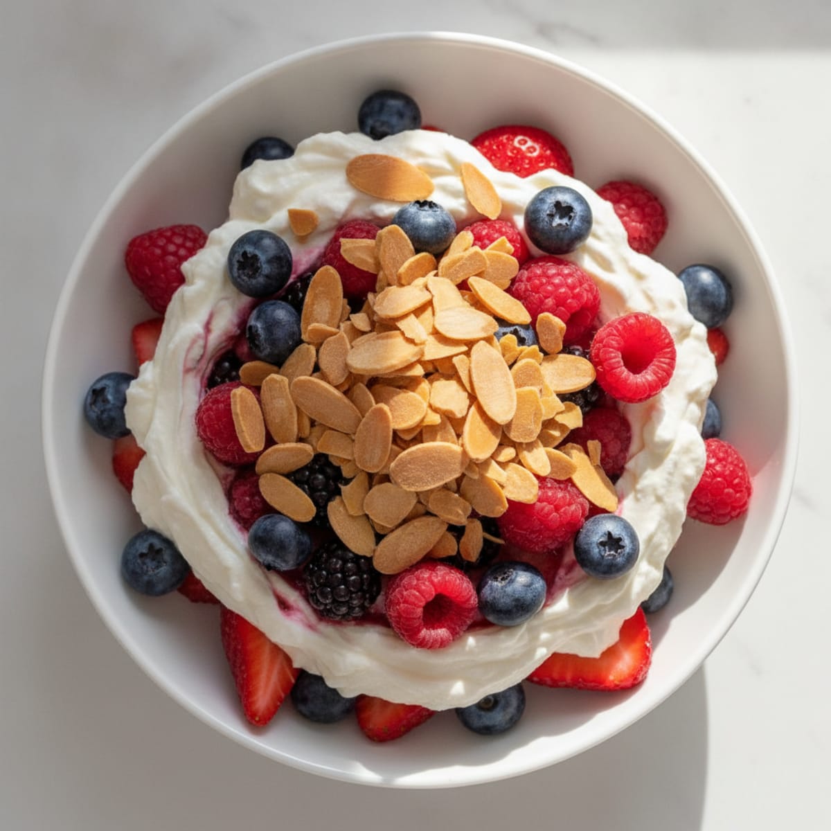 Greek Yogurt Protein Parfait with Mixed Berries and Almonds