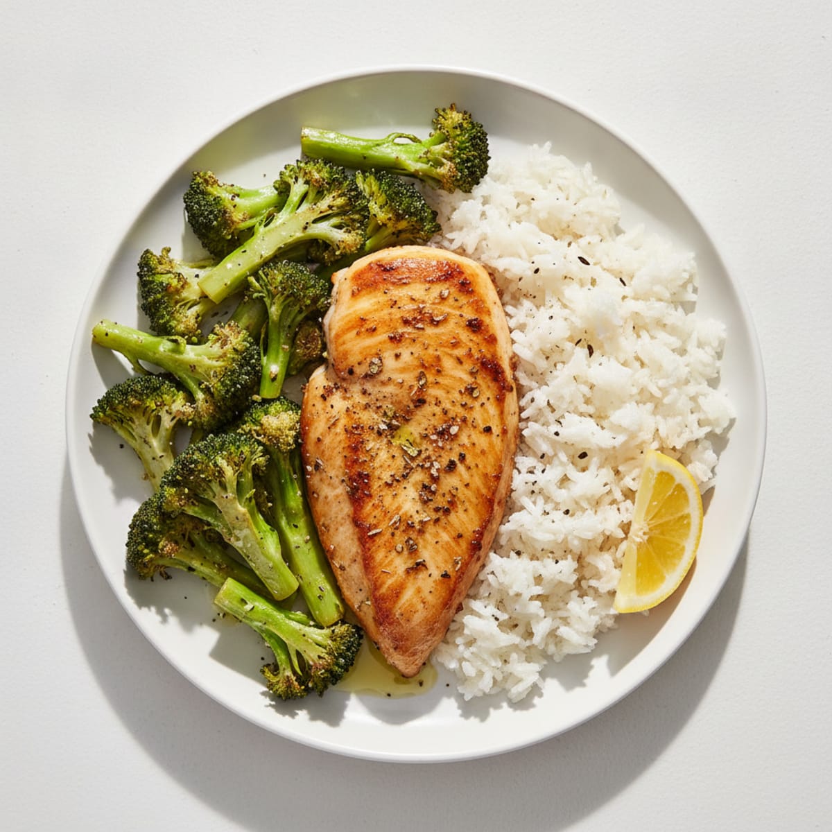 Air-Fried Herb Chicken with Roasted Broccoli and Jasmine Rice