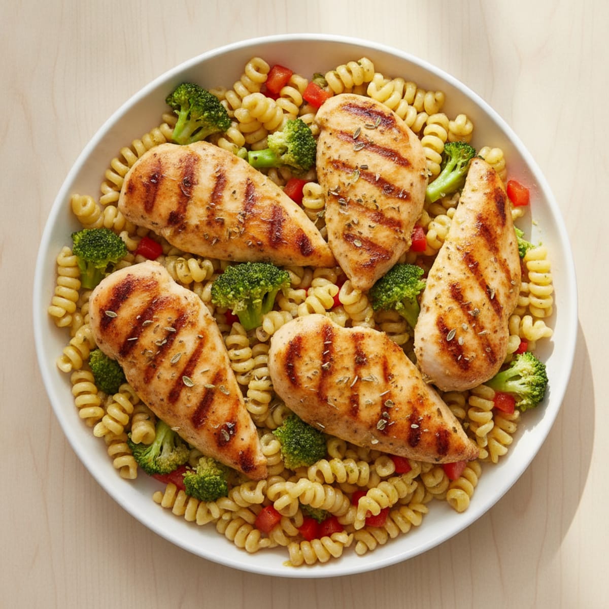 Grilled Chicken Pasta Salad with Broccoli and Lemon Vinaigrette