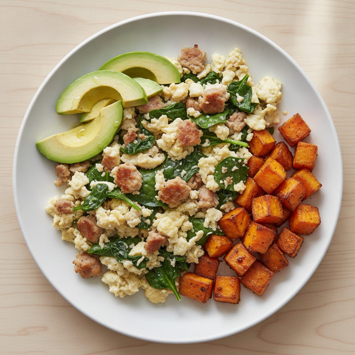 Egg White Scramble with Turkey Sausage and Spinach
