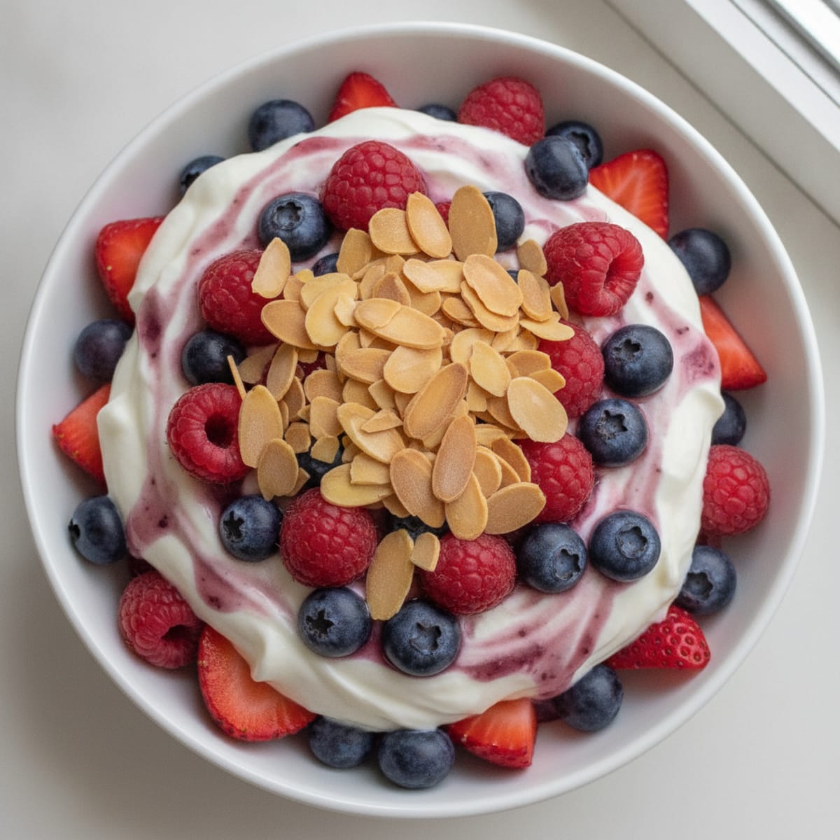 Greek Yogurt Protein Parfait with Mixed Berries and Almonds