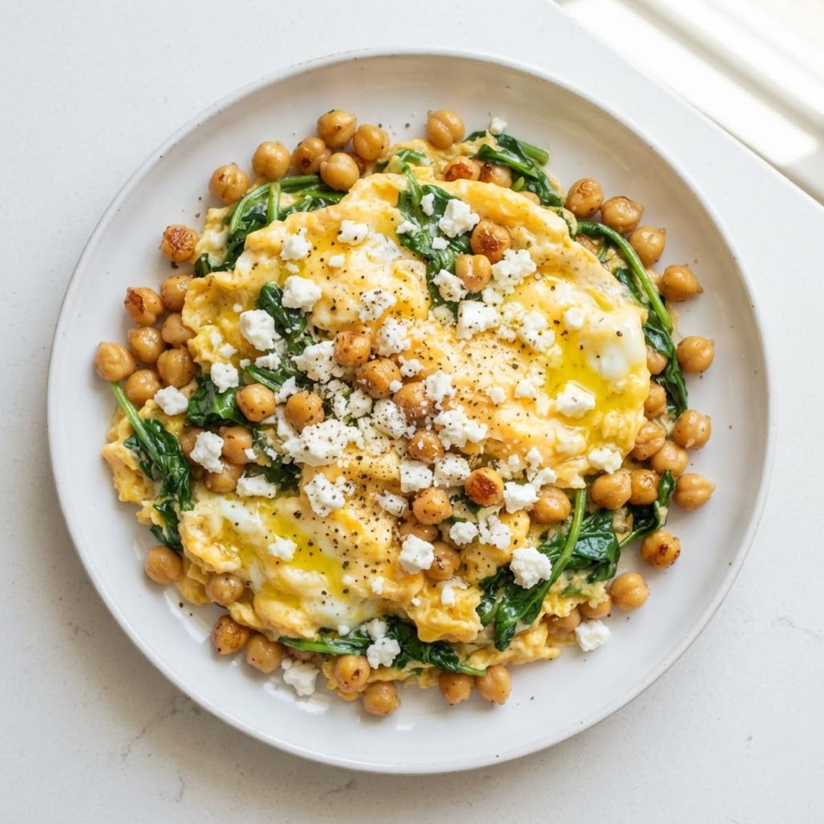Scrambled Eggs with Chickpeas and Spinach