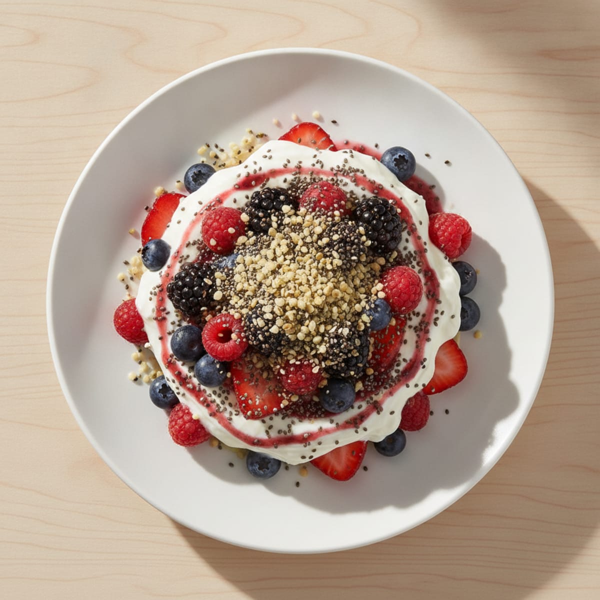 Protein Yogurt Parfait with Mixed Berries and Chia Seeds