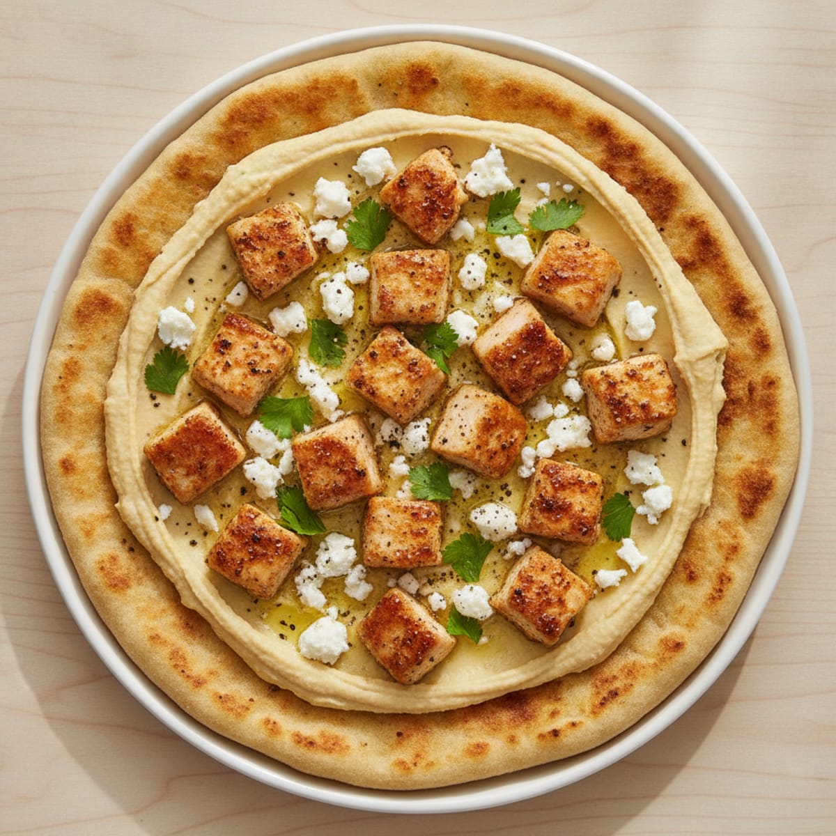 Savory Chicken, Hummus, and Feta Flatbread