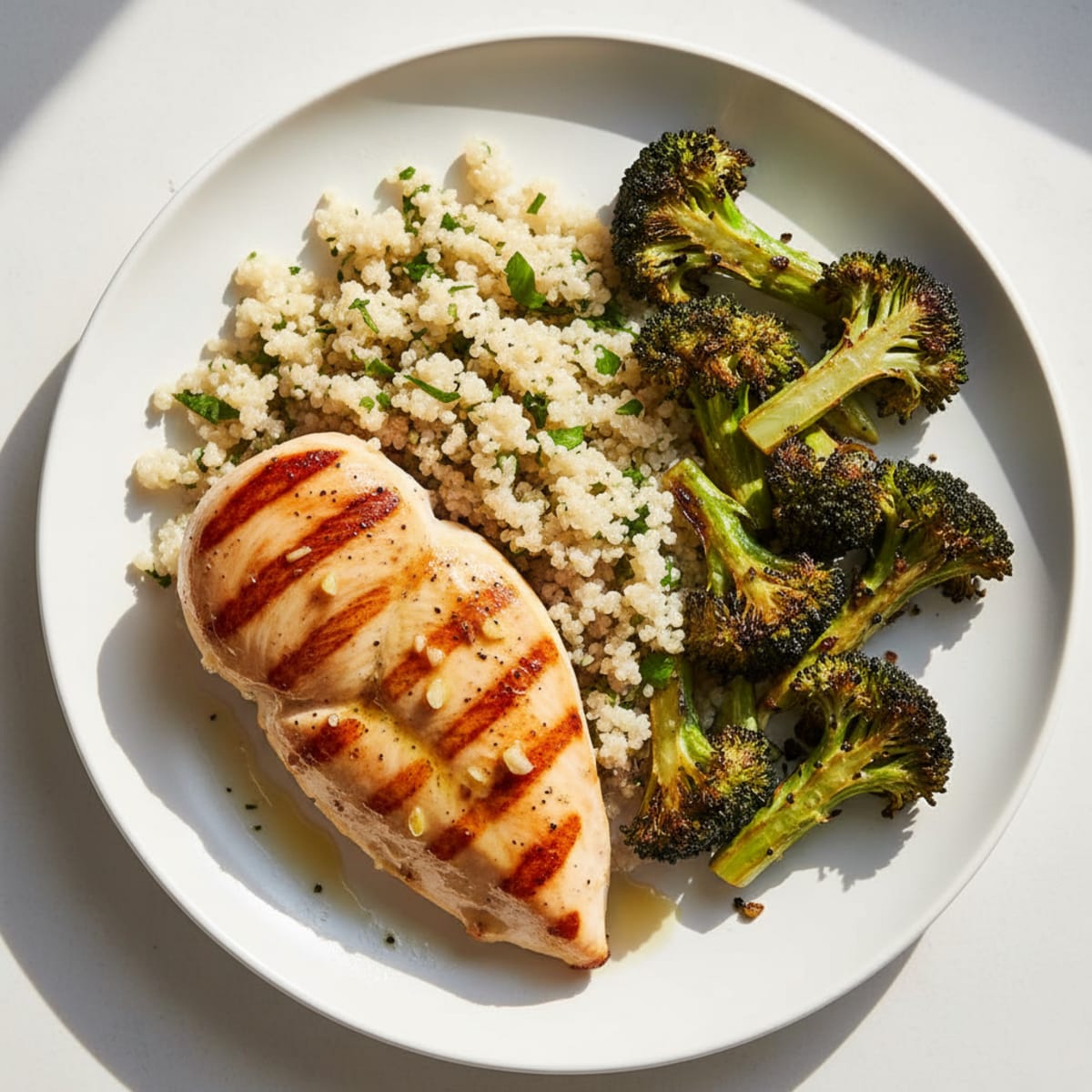Grilled Chicken Breast with Quinoa and Roasted Broccoli