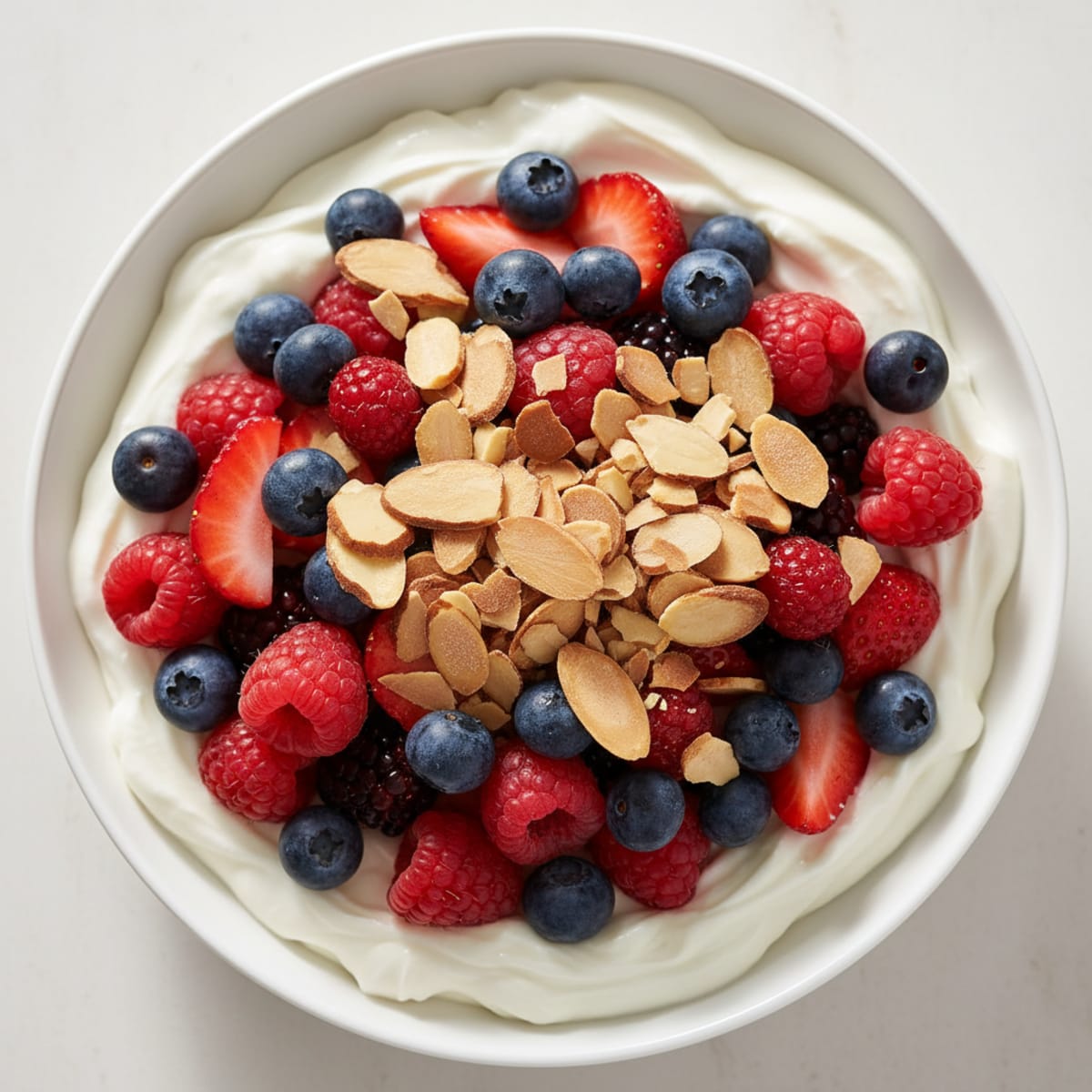 Creamy Greek Yogurt Protein Parfait with Mixed Berries and Almonds