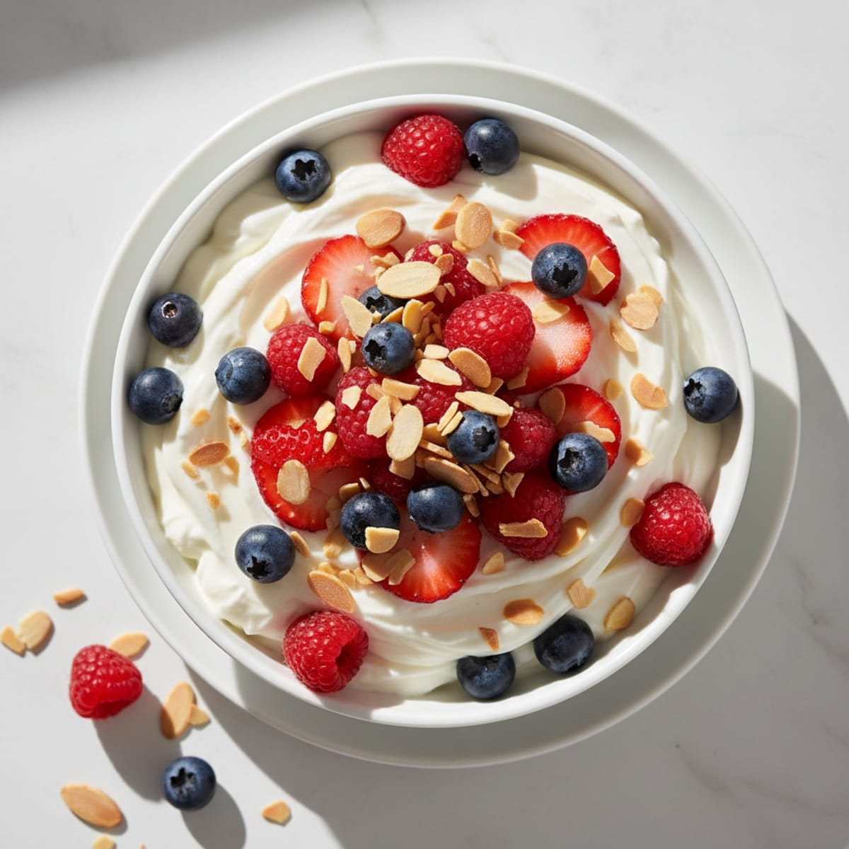 Creamy Greek Yogurt Protein Bowl with Mixed Berries and Almonds
