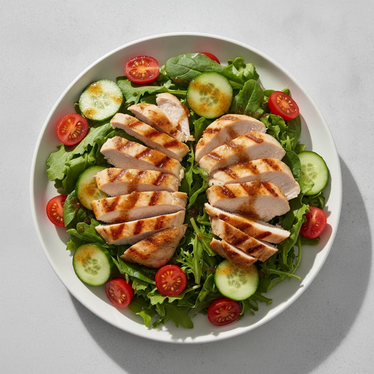 Grilled Turkey Breast Salad with Mixed Greens and Cherry Tomatoes