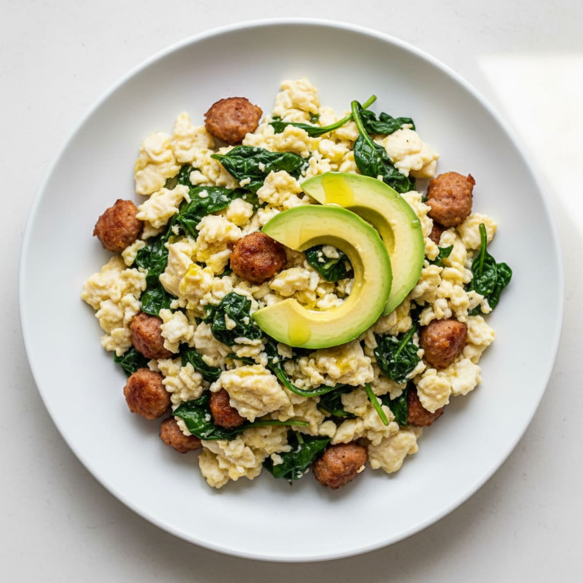 Scrambled Egg Whites with Chicken Sausage and Spinach