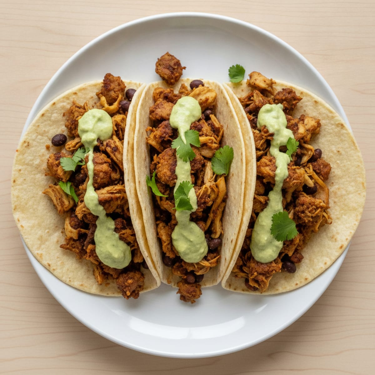 Jackfruit and Seitan Carnitas Tacos with Avocado Crema