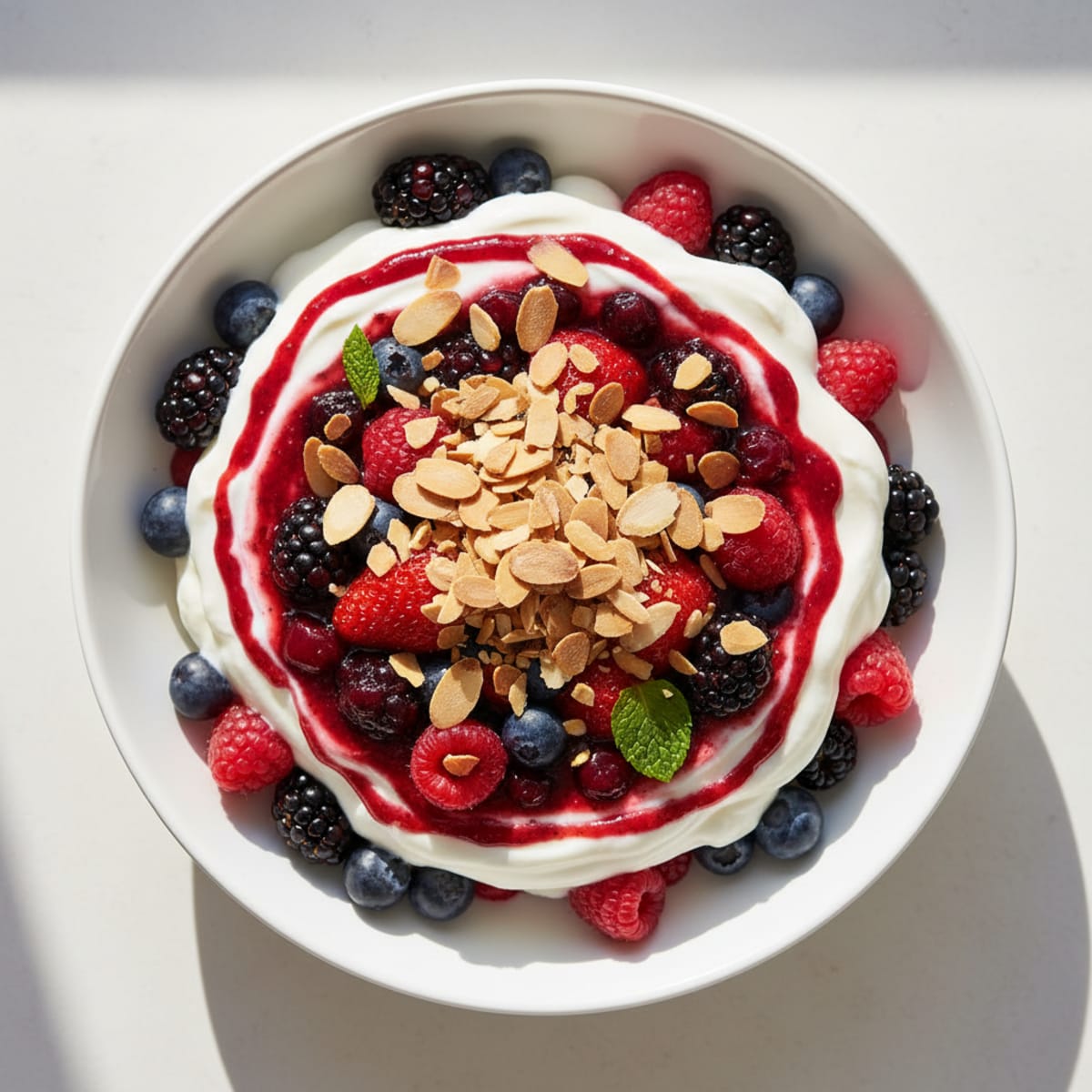 Greek Yogurt Protein Parfait with Mixed Berries and Almonds