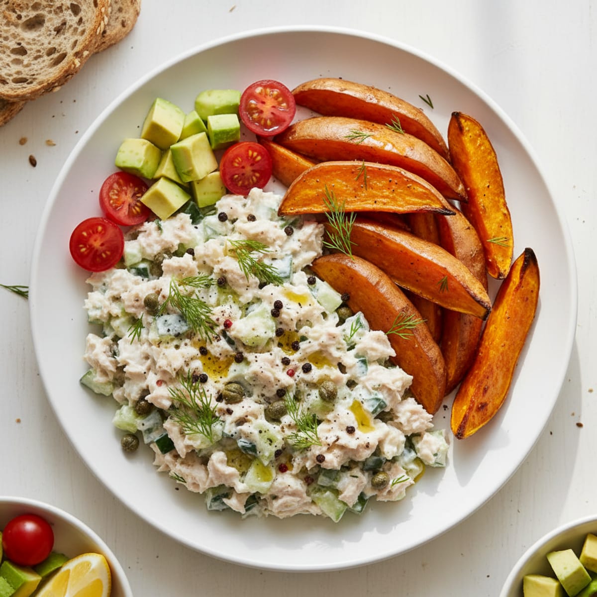 Mediterranean Tuna Salad with Roasted Sweet Potatoes