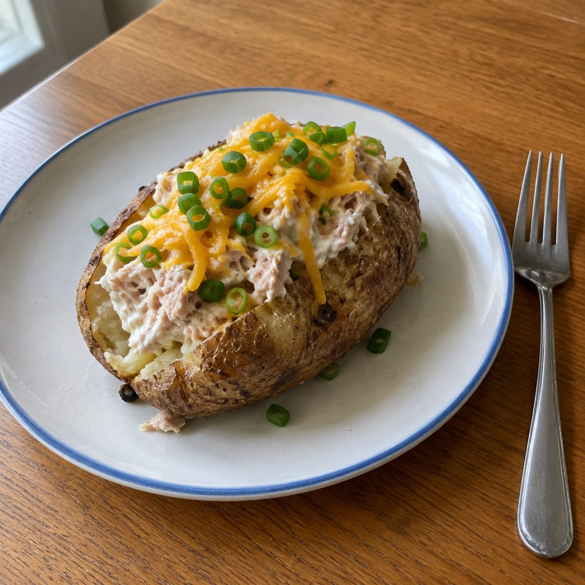 Loaded russet potato with tuna