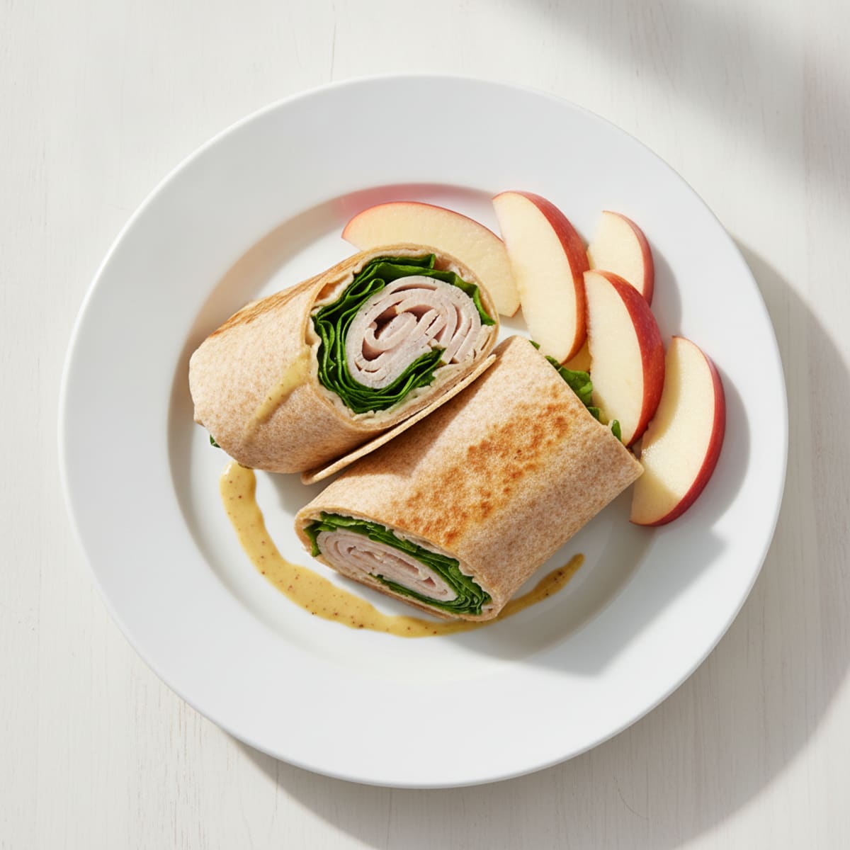 Turkey and Spinach Wrap with Fresh Apple Slices
