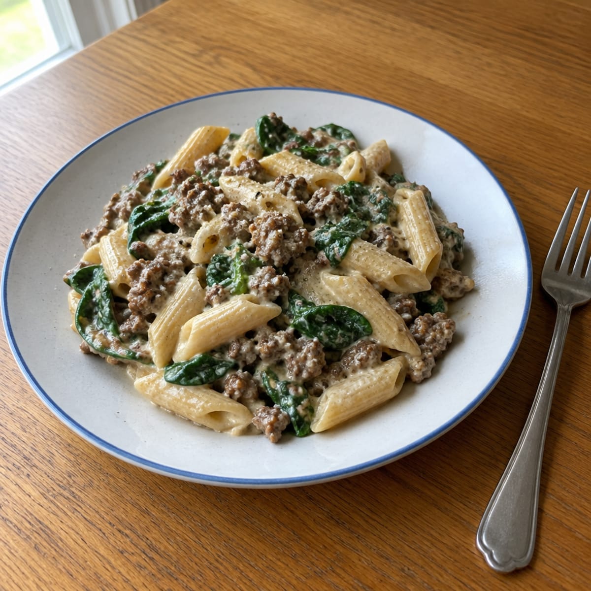 Creamy beef pasta skillet
