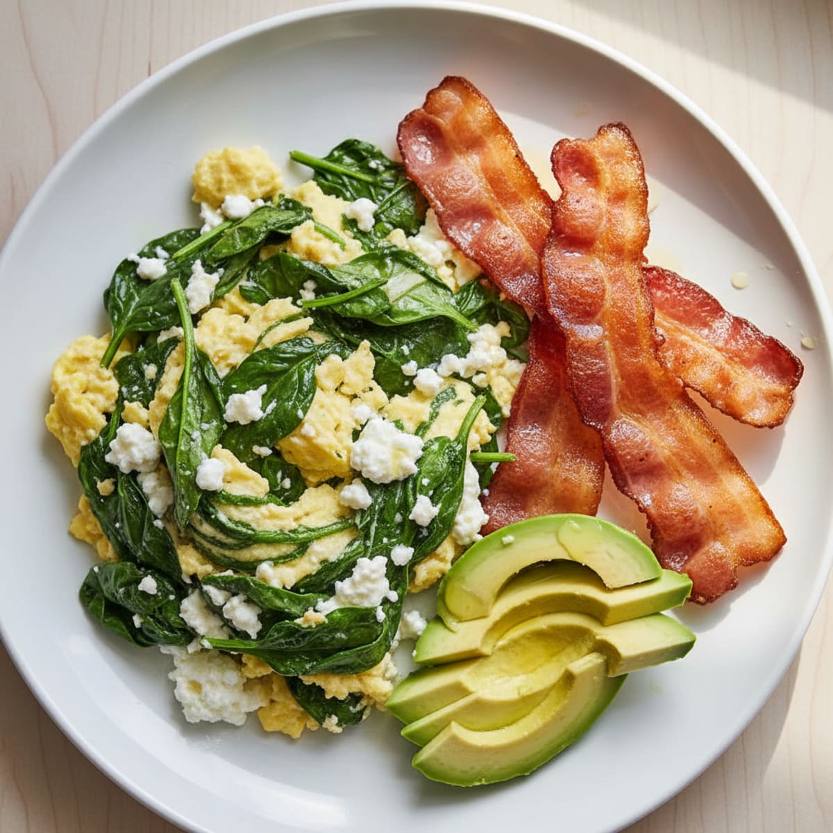 Cottage Cheese Scramble with Spinach and Turkey Bacon