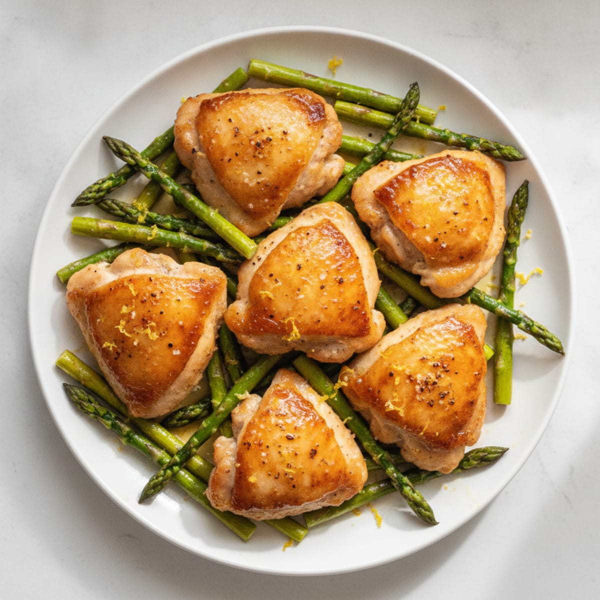 Pan-Seared Lemon-Garlic Chicken Thighs with Roasted Asparagus