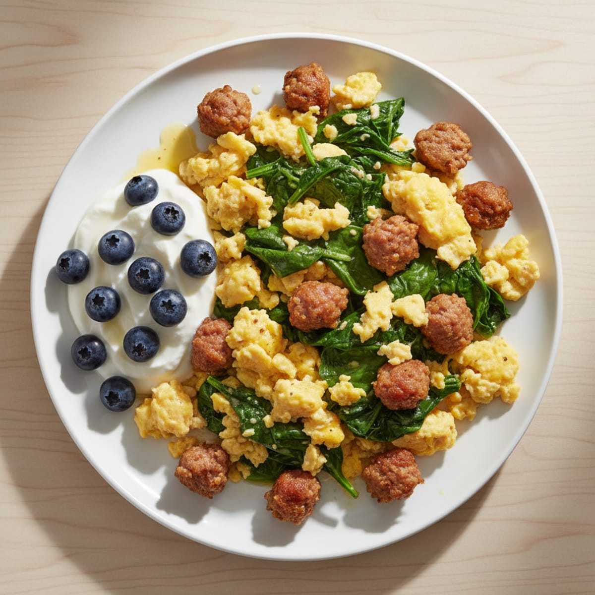 Scrambled Eggs with Spinach and Turkey Sausage