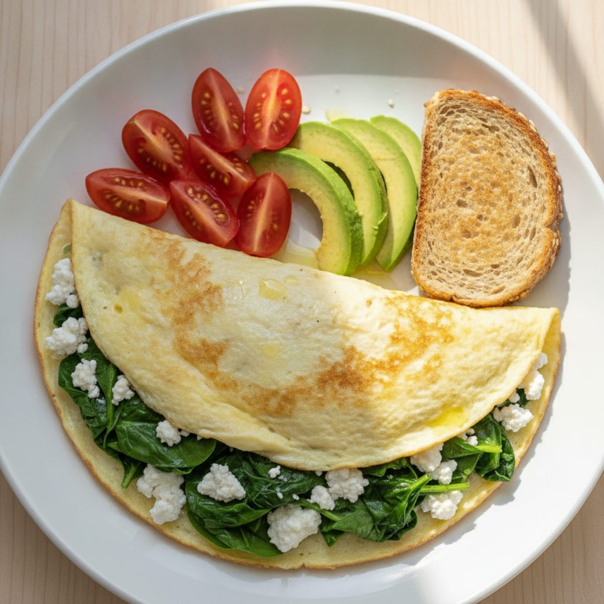 Egg White Spinach Omelette with Cottage Cheese and Tomatoes