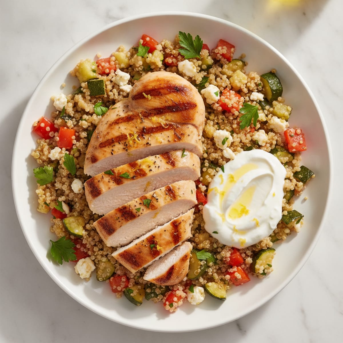 Grilled Chicken Breast with Roasted Vegetable Quinoa Salad