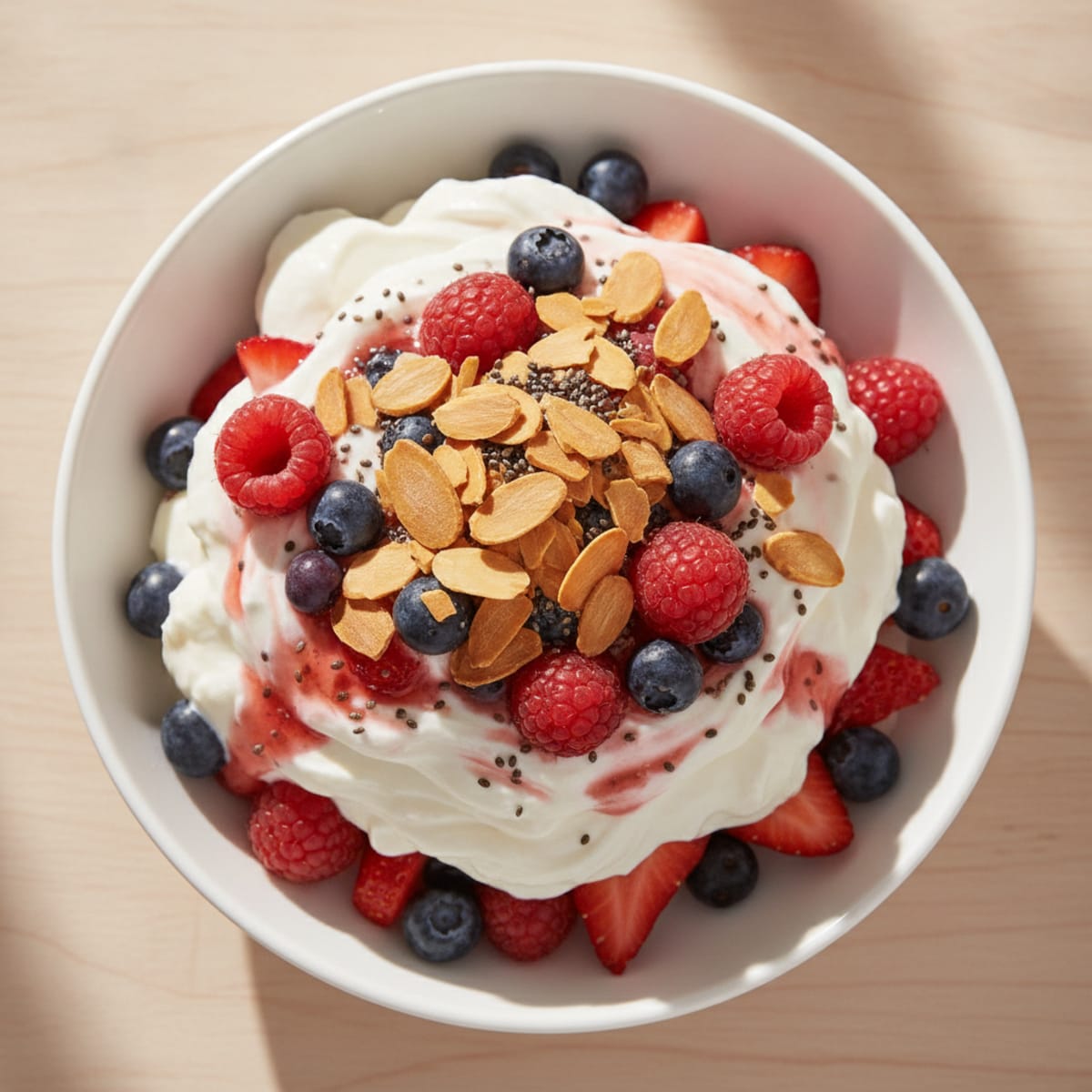 Greek Yogurt Protein Parfait with Mixed Berries and Almonds