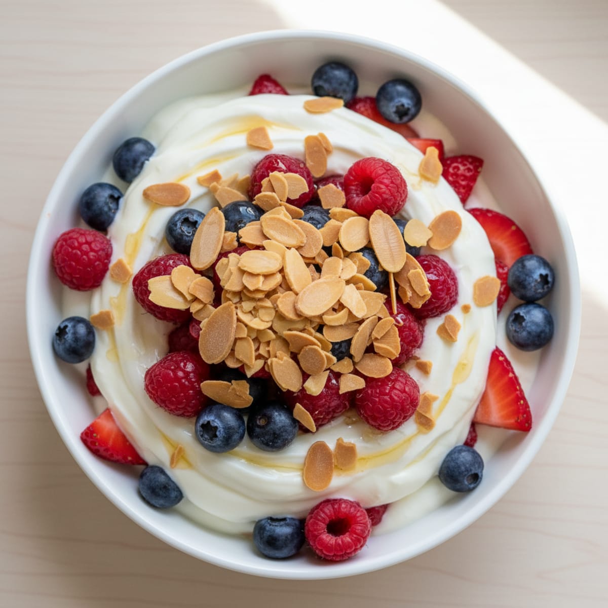 Greek Yogurt Protein Parfait with Mixed Berries and Almonds