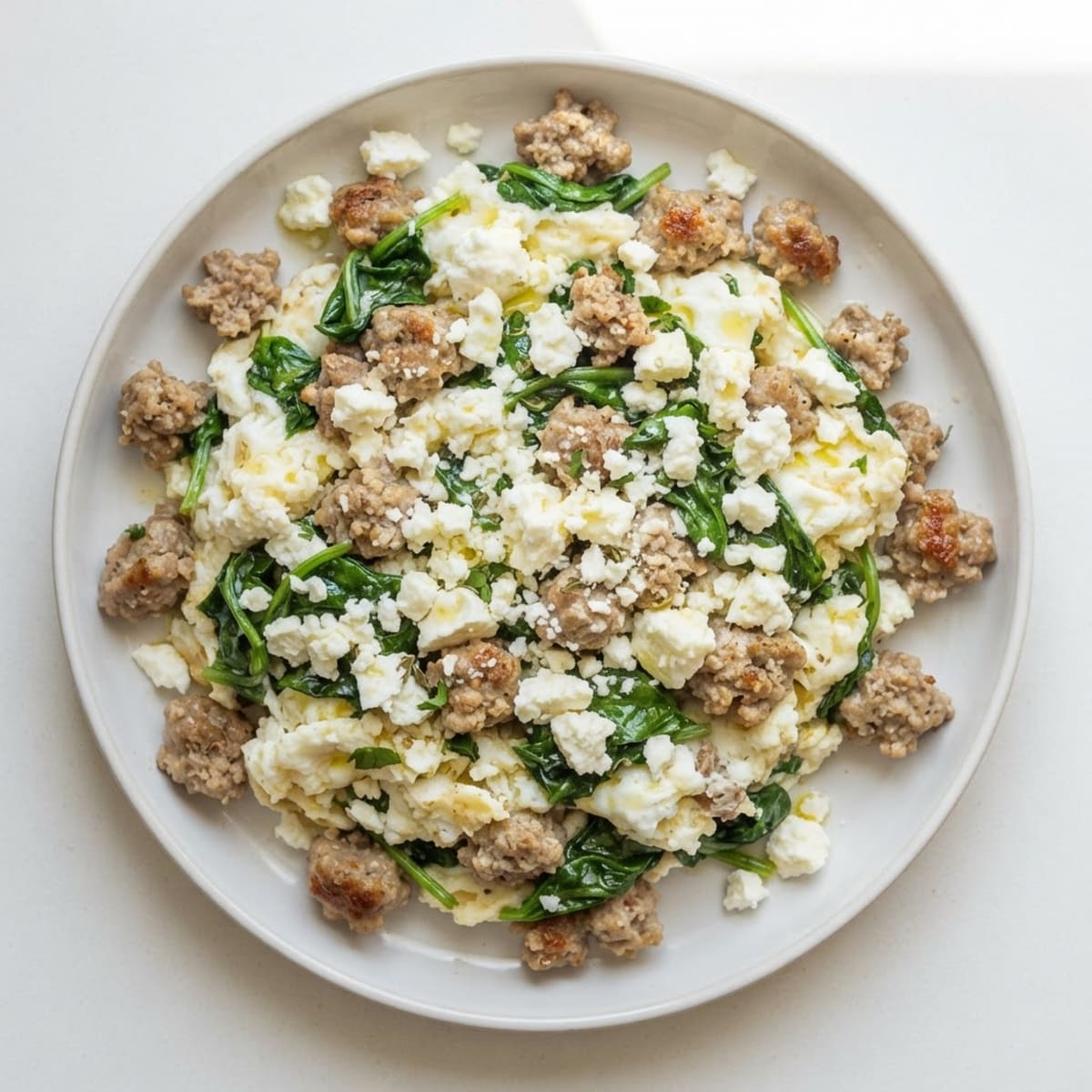 Egg White and Turkey Sausage Scramble with Spinach and Feta