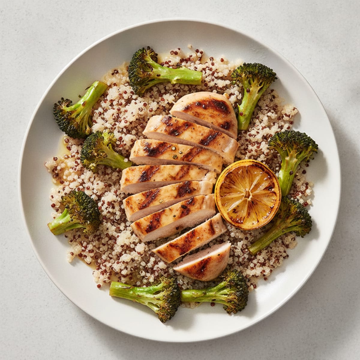 Grilled Chicken Breast with Quinoa and Roasted Broccoli