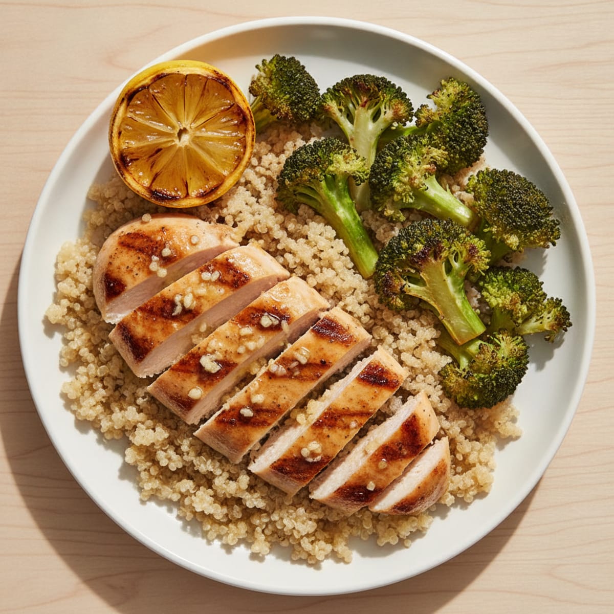 Grilled Chicken Breast with Quinoa and Roasted Broccoli