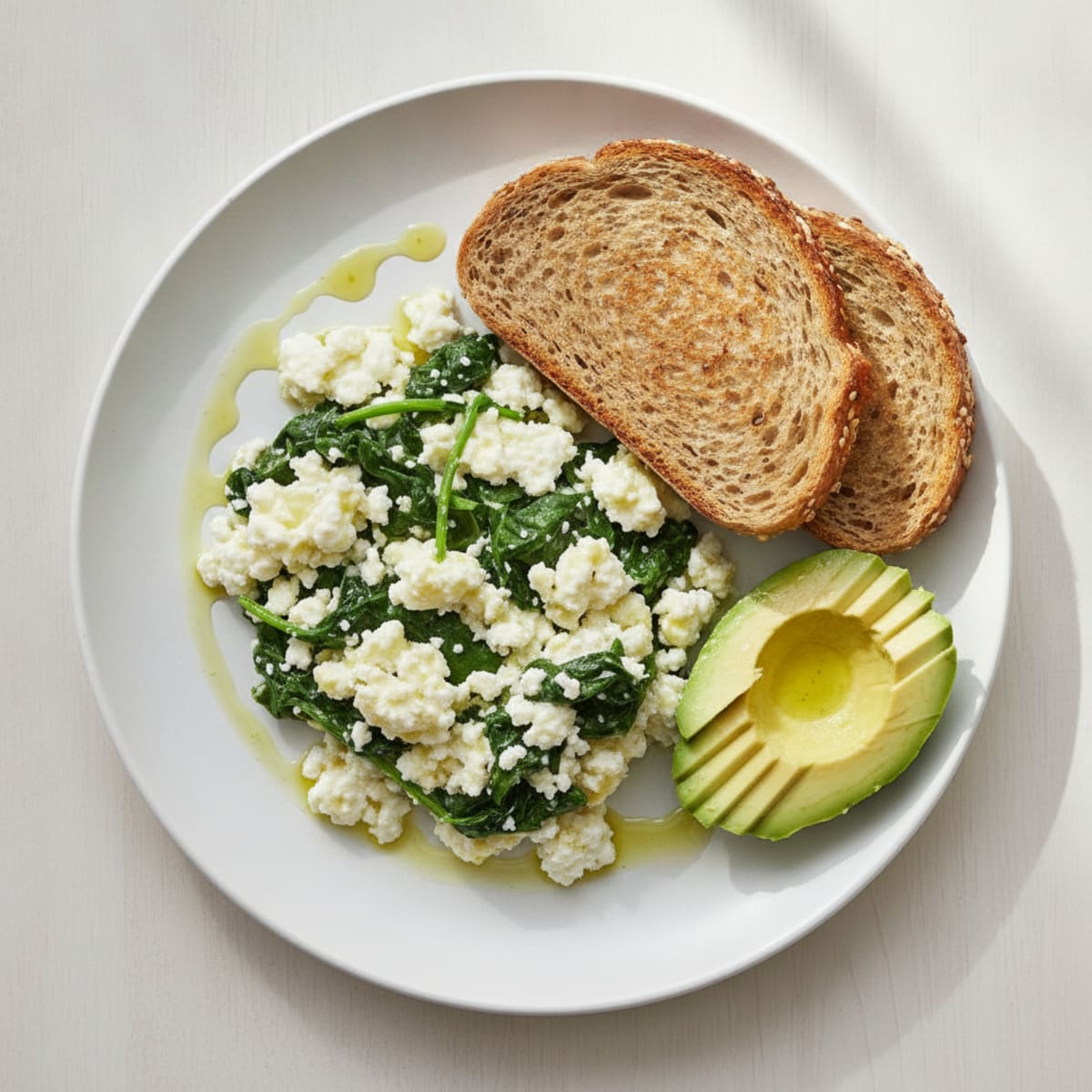 Egg White Scramble with Cottage Cheese and Sautéed Spinach