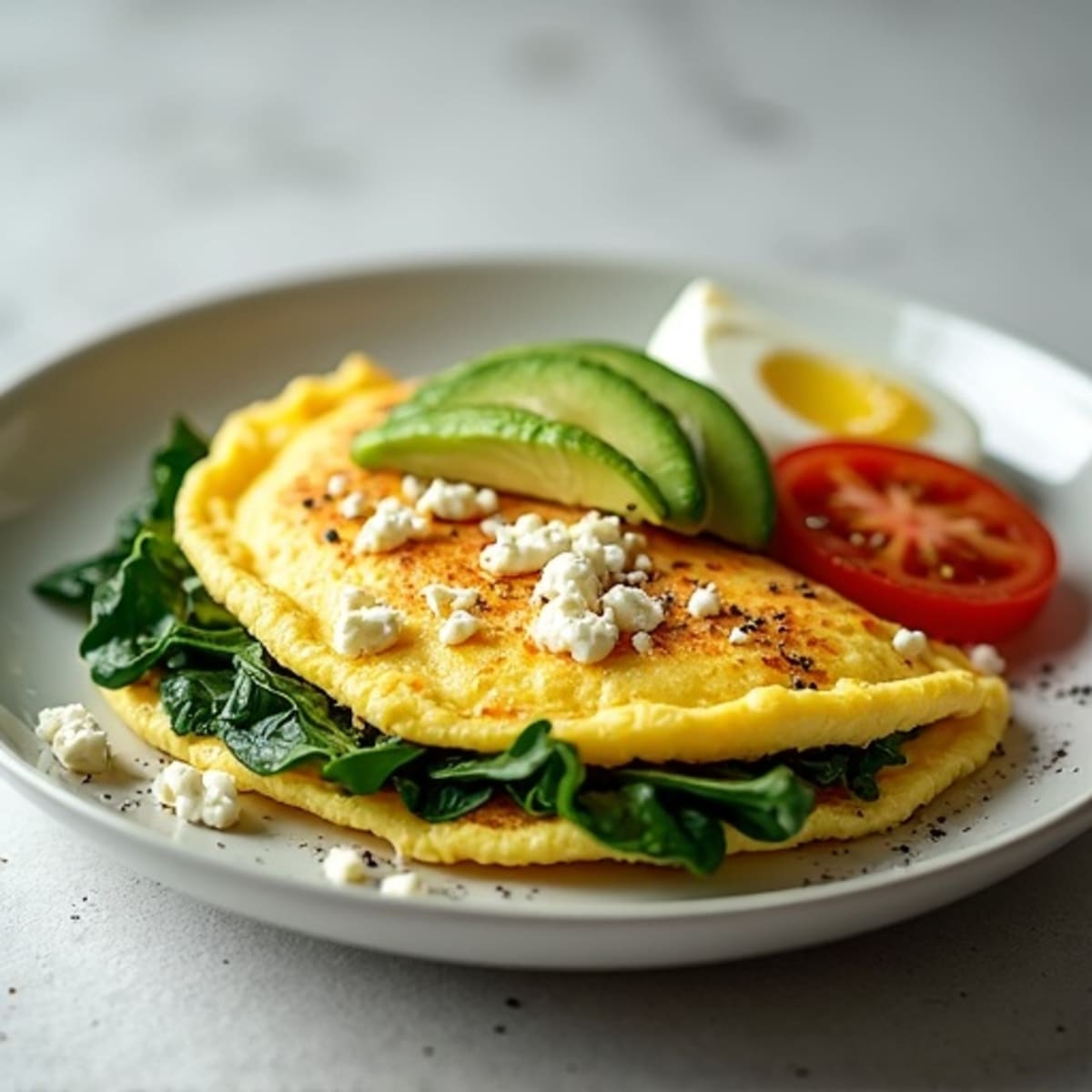 Fluffy Spinach Feta Egg White Omelet