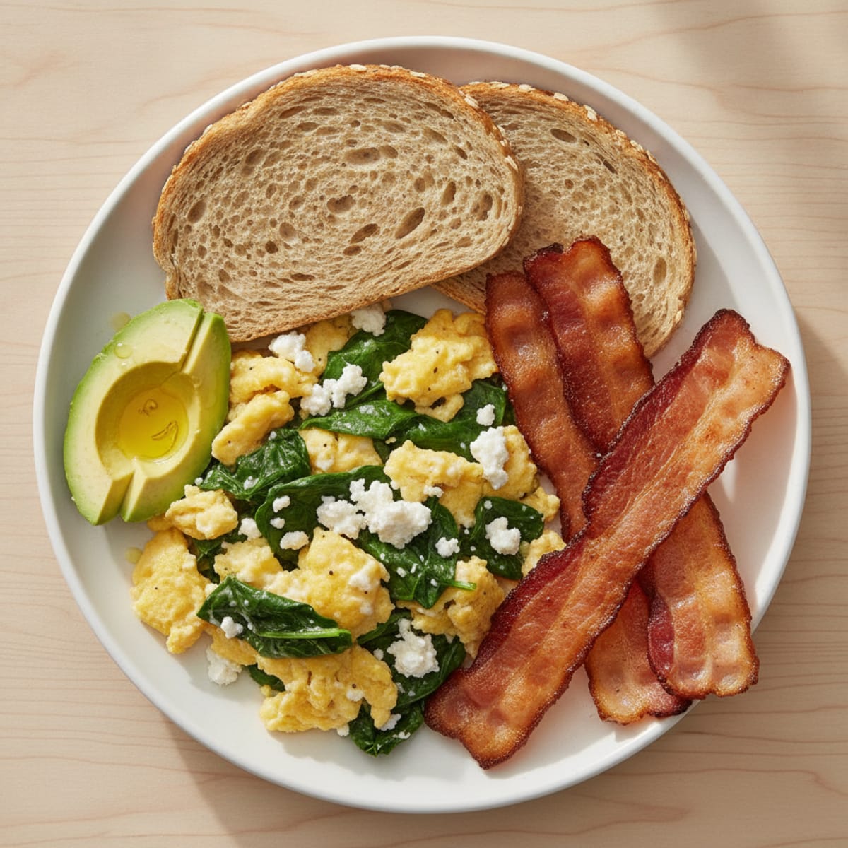 Cottage Cheese Scramble with Spinach and Turkey Bacon