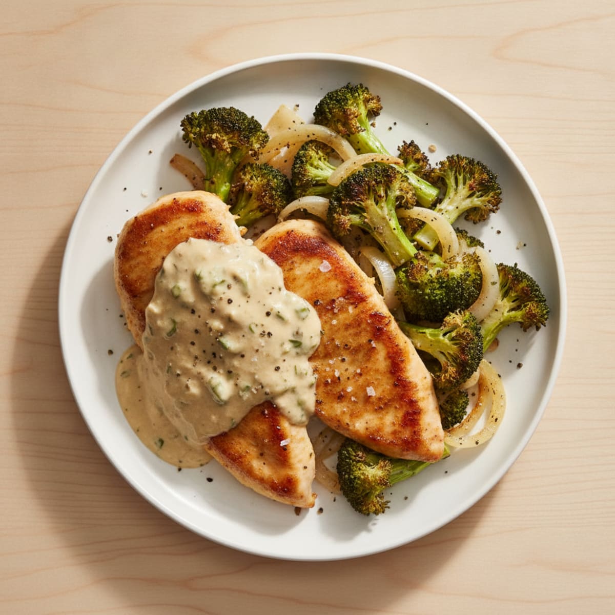 Garlic-Herb Cream Cheese Chicken with Roasted Broccoli