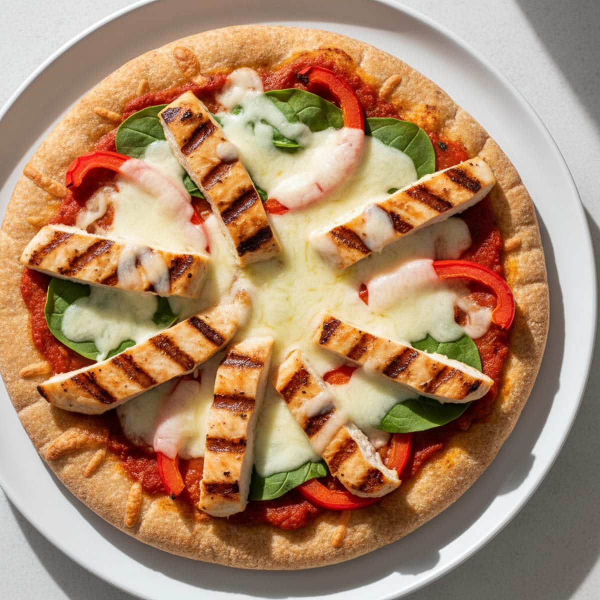 Grilled Chicken Pizza with Bell Peppers and Mozzarella