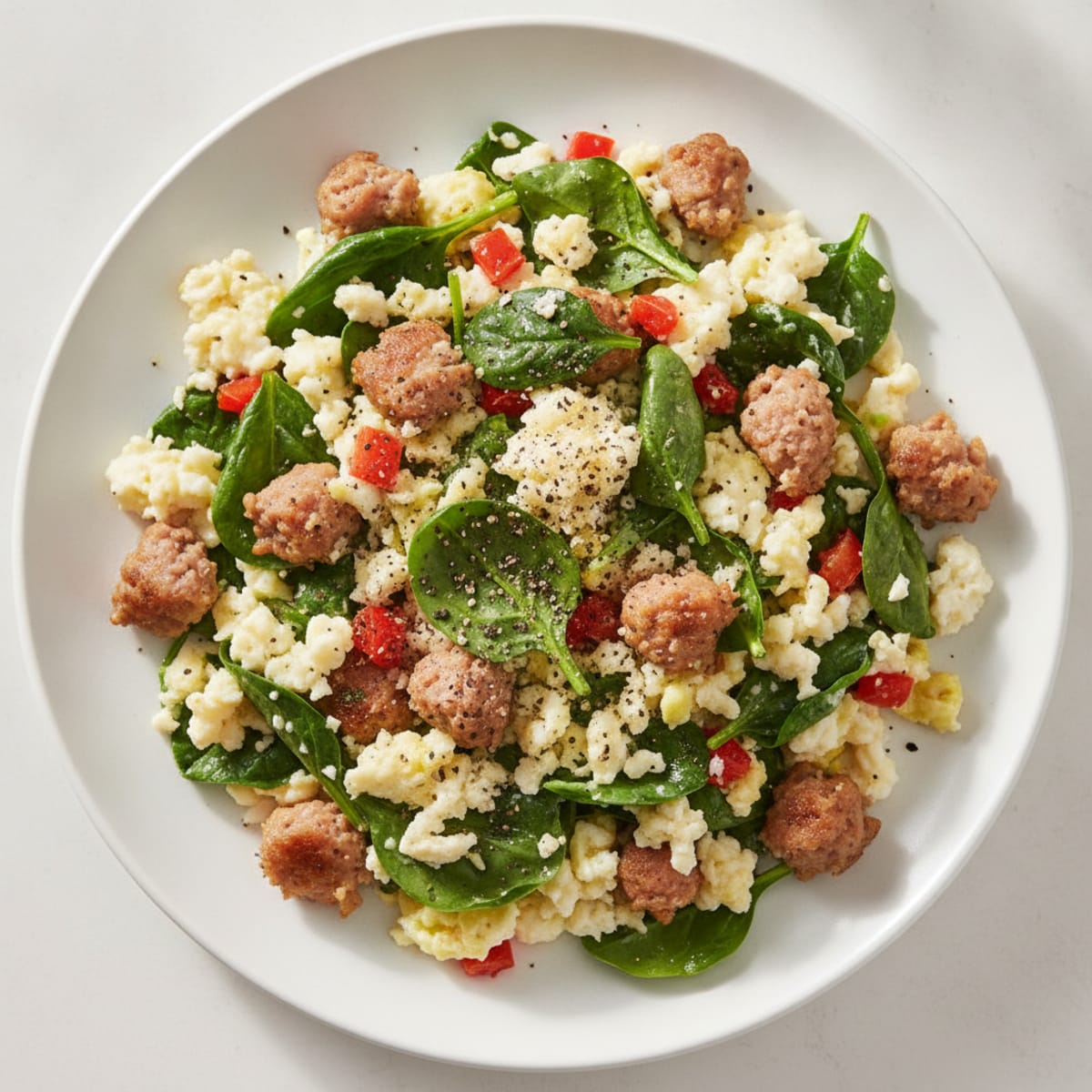 Egg White Spinach Scramble with Turkey Sausage
