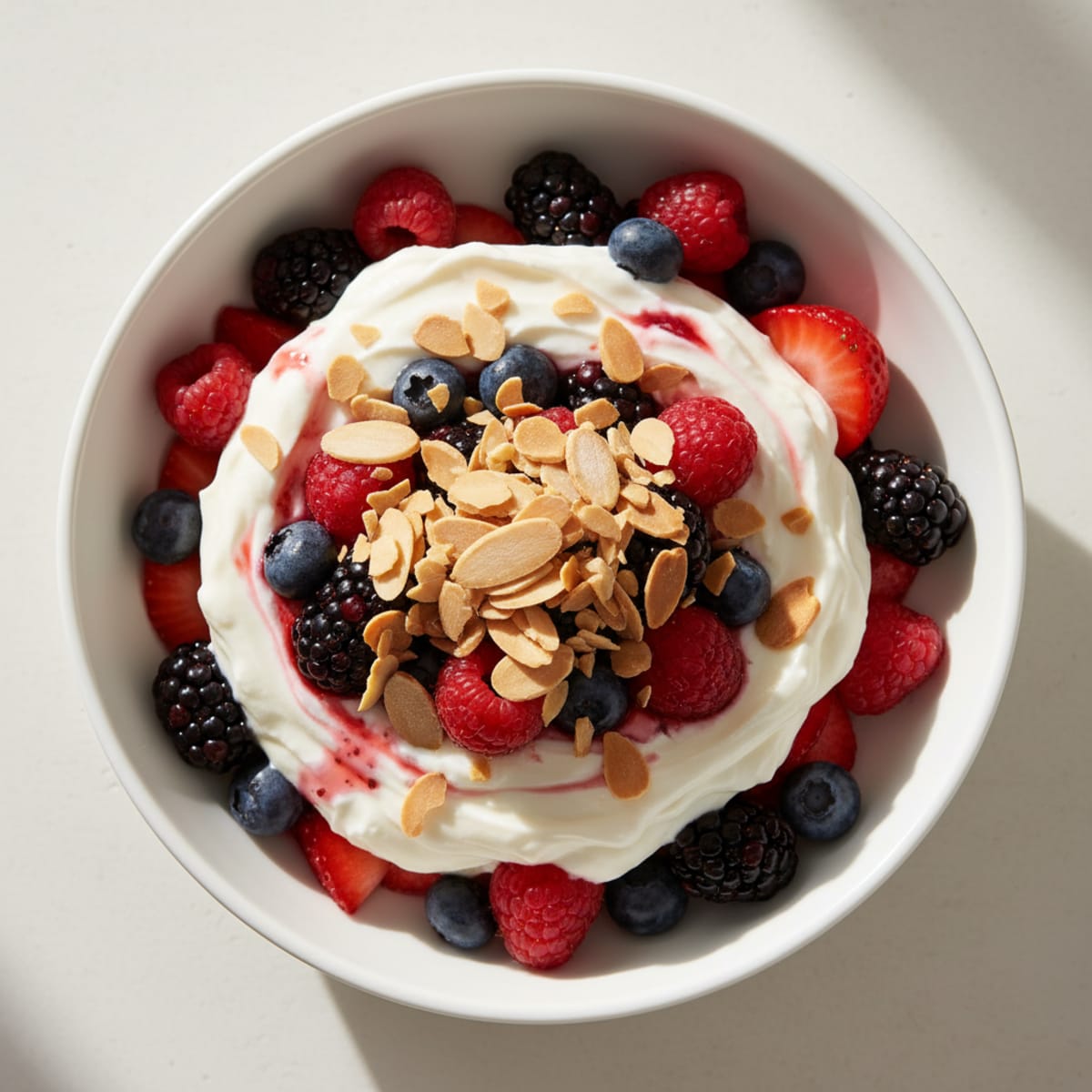 Greek Yogurt Protein Parfait with Mixed Berries and Almonds
