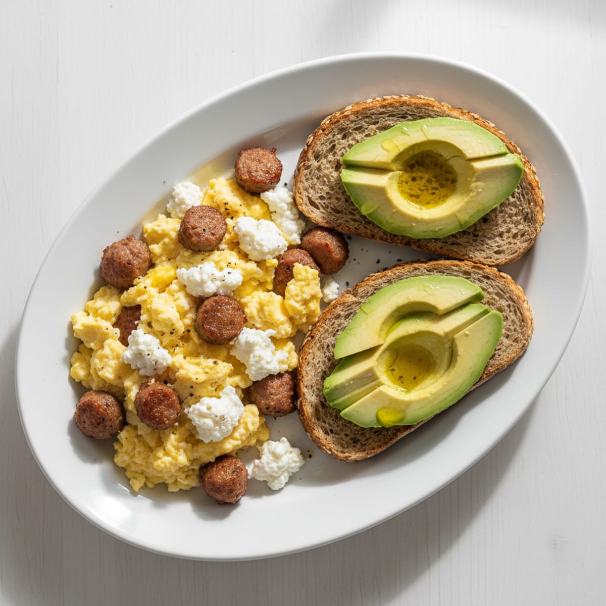 Scrambled Eggs with Turkey Sausage and Cottage Cheese