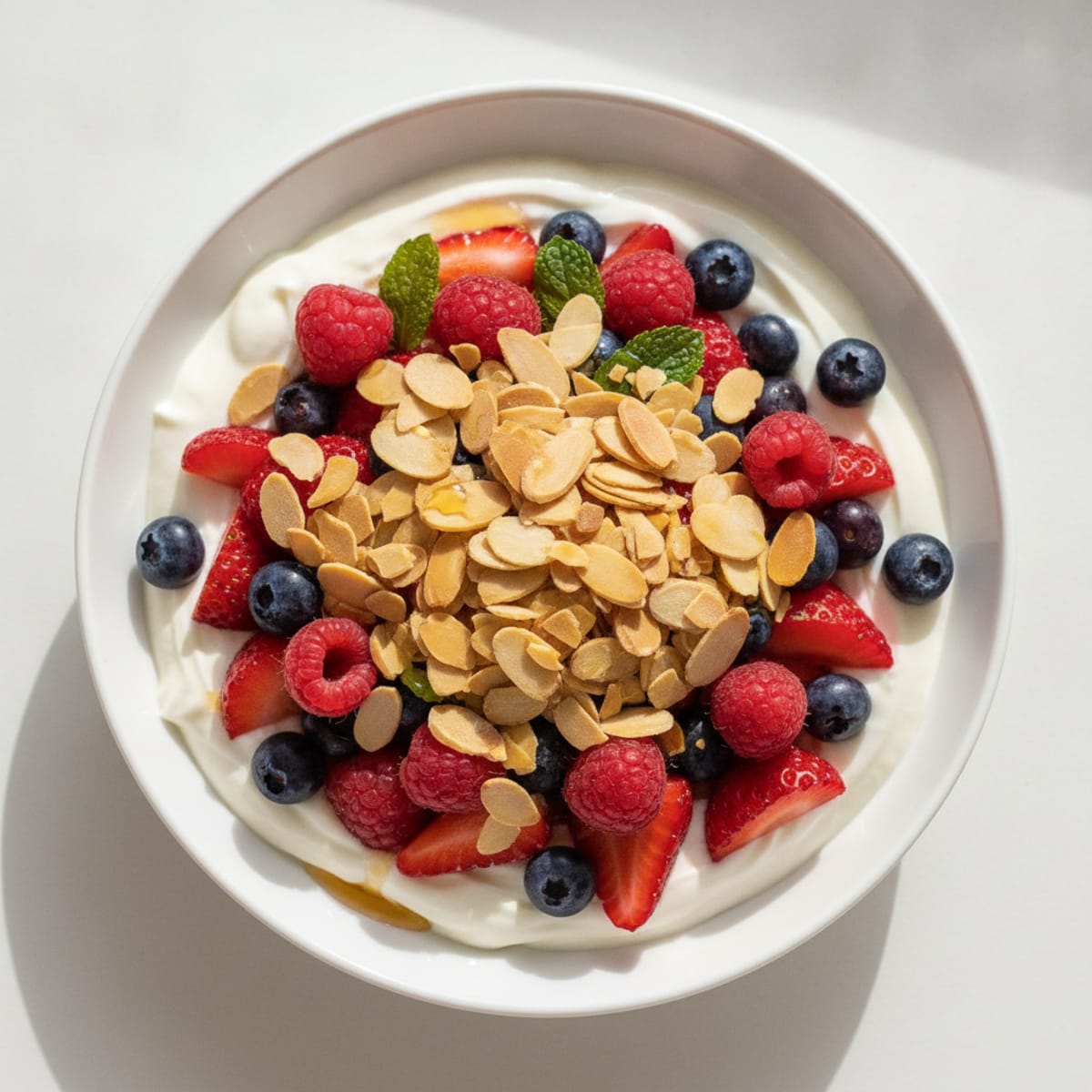 Greek Yogurt Protein Parfait with Mixed Berries and Almonds